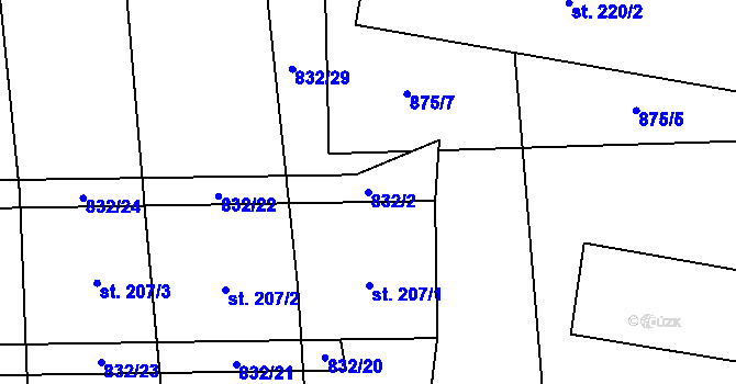 Parcela st. 832/2 v KÚ Žichlice u Hromnic, Katastrální mapa
