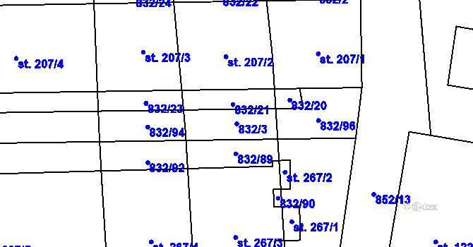Parcela st. 832/3 v KÚ Žichlice u Hromnic, Katastrální mapa