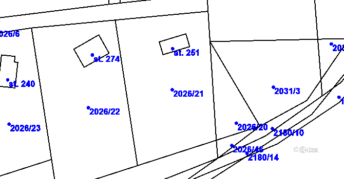 Parcela st. 2026/21 v KÚ Žichlice u Hromnic, Katastrální mapa