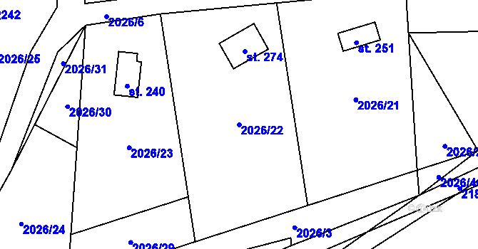Parcela st. 2026/22 v KÚ Žichlice u Hromnic, Katastrální mapa