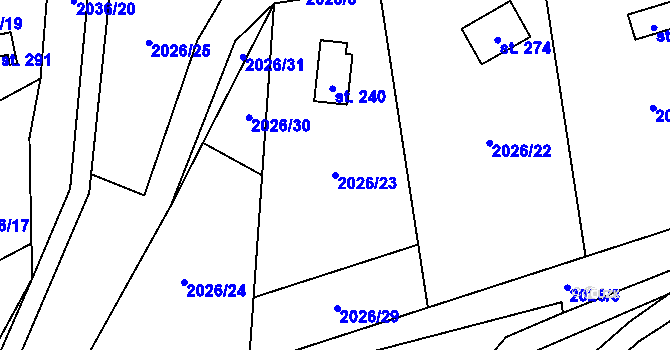 Parcela st. 2026/23 v KÚ Žichlice u Hromnic, Katastrální mapa