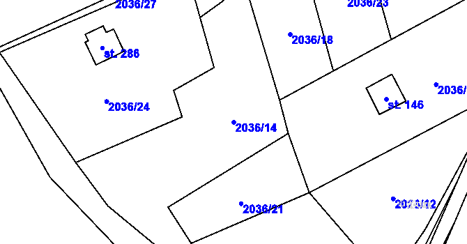 Parcela st. 2036/14 v KÚ Žichlice u Hromnic, Katastrální mapa