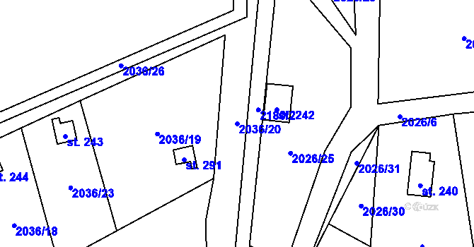 Parcela st. 2036/20 v KÚ Žichlice u Hromnic, Katastrální mapa