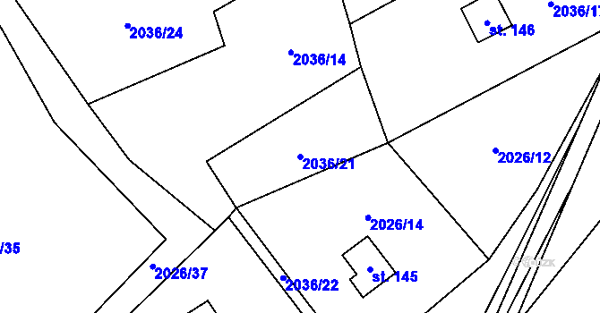 Parcela st. 2036/21 v KÚ Žichlice u Hromnic, Katastrální mapa