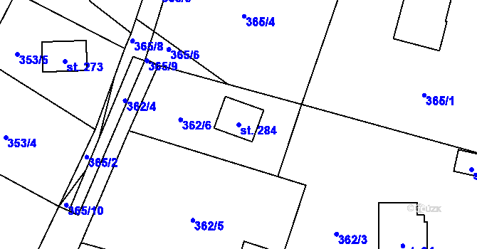 Parcela st. 284 v KÚ Žichlice u Hromnic, Katastrální mapa
