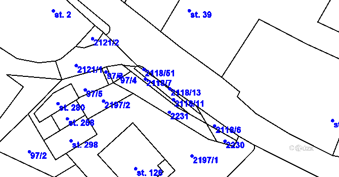 Parcela st. 2118/13 v KÚ Žichlice u Hromnic, Katastrální mapa