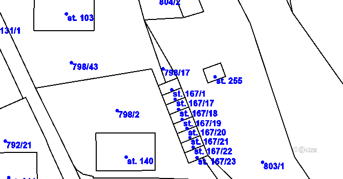 Parcela st. 167/1 v KÚ Žichlice u Hromnic, Katastrální mapa