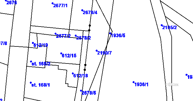 Parcela st. 2190/7 v KÚ Žichlice u Hromnic, Katastrální mapa