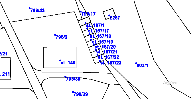 Parcela st. 167/21 v KÚ Žichlice u Hromnic, Katastrální mapa