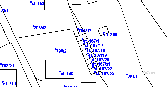 Parcela st. 167/17 v KÚ Žichlice u Hromnic, Katastrální mapa