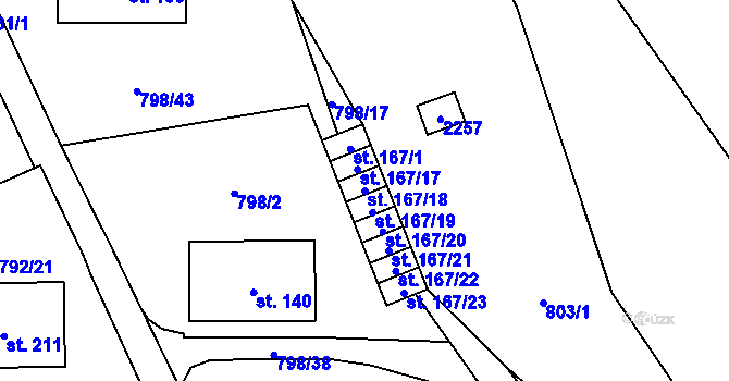 Parcela st. 167/18 v KÚ Žichlice u Hromnic, Katastrální mapa