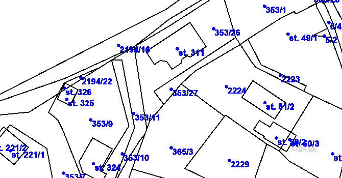 Parcela st. 353/27 v KÚ Žichlice u Hromnic, Katastrální mapa