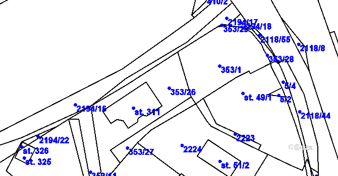 Parcela st. 353/26 v KÚ Žichlice u Hromnic, Katastrální mapa