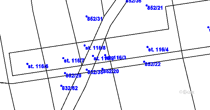 Parcela st. 116/3 v KÚ Žichlice u Hromnic, Katastrální mapa