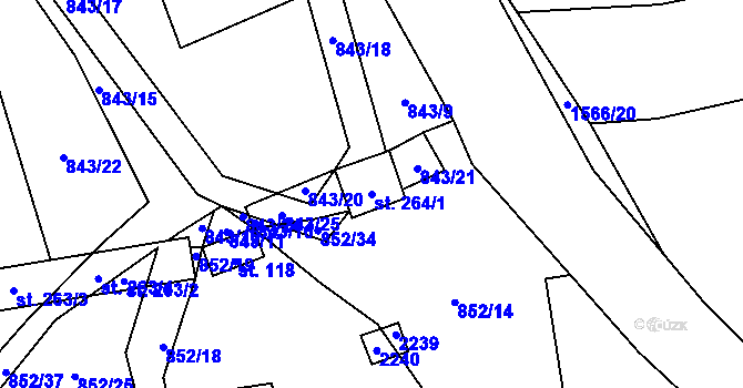 Parcela st. 264/1 v KÚ Žichlice u Hromnic, Katastrální mapa