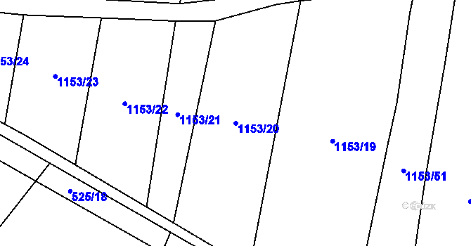 Parcela st. 1153/20 v KÚ Žichlice u Hromnic, Katastrální mapa