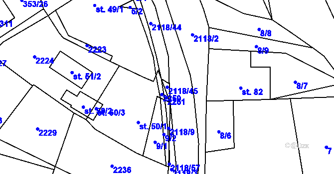 Parcela st. 2118/45 v KÚ Žichlice u Hromnic, Katastrální mapa