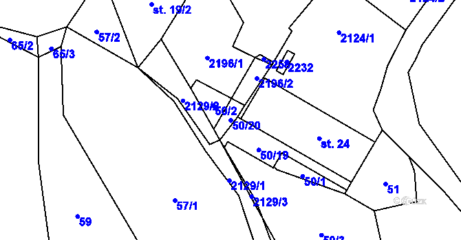 Parcela st. 50/20 v KÚ Žichlice u Hromnic, Katastrální mapa