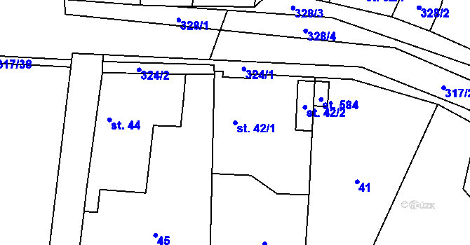 Parcela st. 42/1 v KÚ Hronětice, Katastrální mapa
