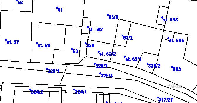 Parcela st. 62/2 v KÚ Hronětice, Katastrální mapa