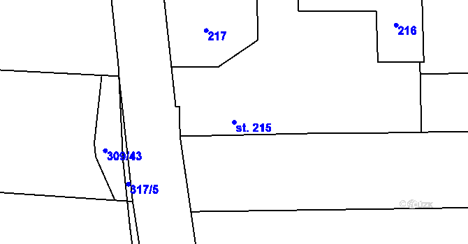 Parcela st. 215 v KÚ Hronětice, Katastrální mapa
