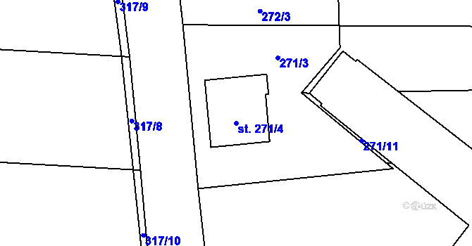 Parcela st. 271/4 v KÚ Hronětice, Katastrální mapa