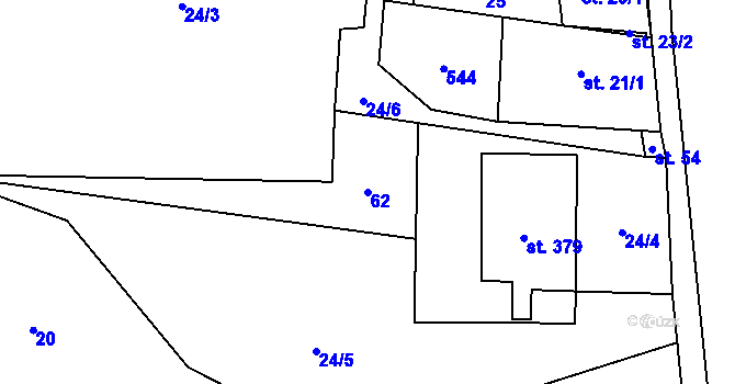Parcela st. 62 v KÚ Hronětice, Katastrální mapa