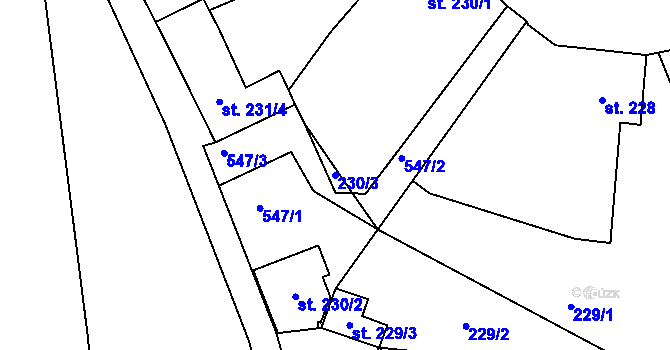 Parcela st. 230/3 v KÚ Hronětice, Katastrální mapa