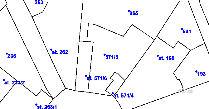 Parcela st. 571/3 v KÚ Hronětice, Katastrální mapa