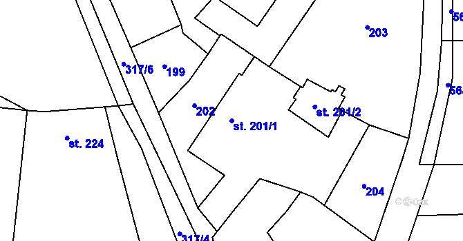 Parcela st. 201/1 v KÚ Hronětice, Katastrální mapa