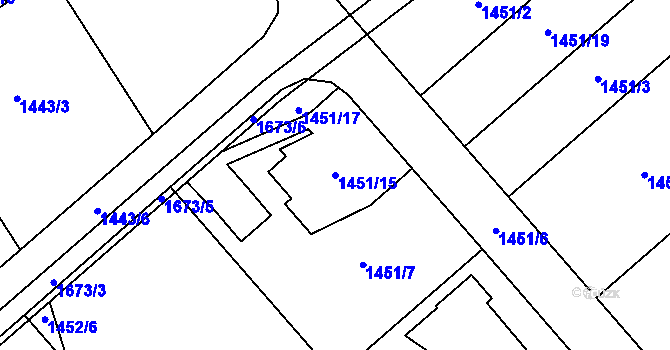 Parcela st. 1451/15 v KÚ Hronov, Katastrální mapa