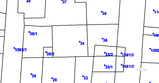 Parcela st. 34 v KÚ Hronov, Katastrální mapa