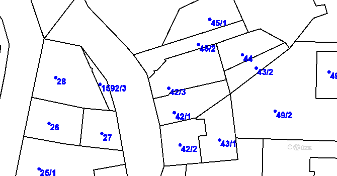 Parcela st. 42/3 v KÚ Hronov, Katastrální mapa