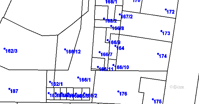 Parcela st. 166/7 v KÚ Hronov, Katastrální mapa