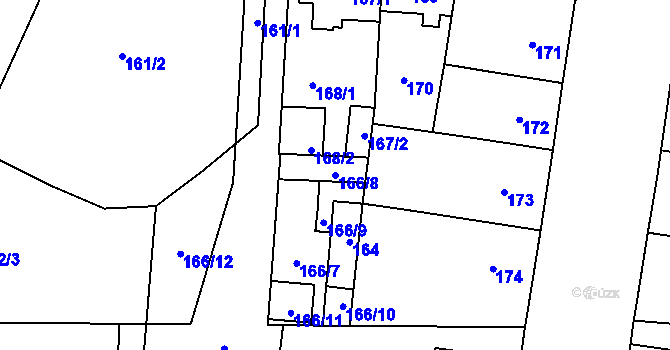 Parcela st. 166/8 v KÚ Hronov, Katastrální mapa