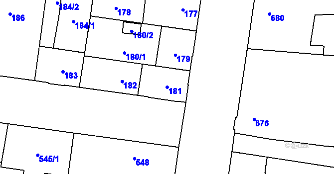 Parcela st. 181 v KÚ Hronov, Katastrální mapa