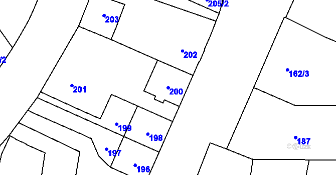 Parcela st. 200 v KÚ Hronov, Katastrální mapa