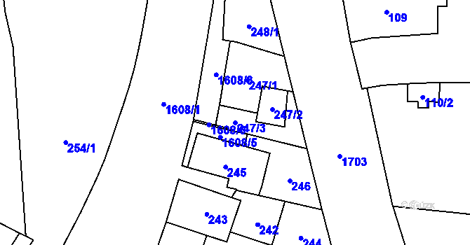Parcela st. 247/3 v KÚ Hronov, Katastrální mapa