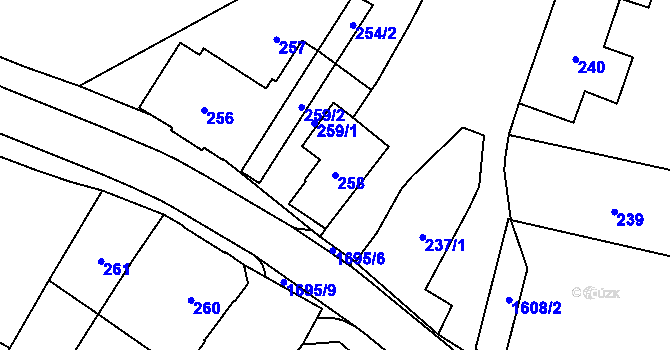 Parcela st. 258 v KÚ Hronov, Katastrální mapa