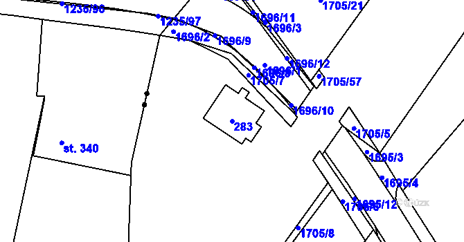 Parcela st. 283 v KÚ Hronov, Katastrální mapa