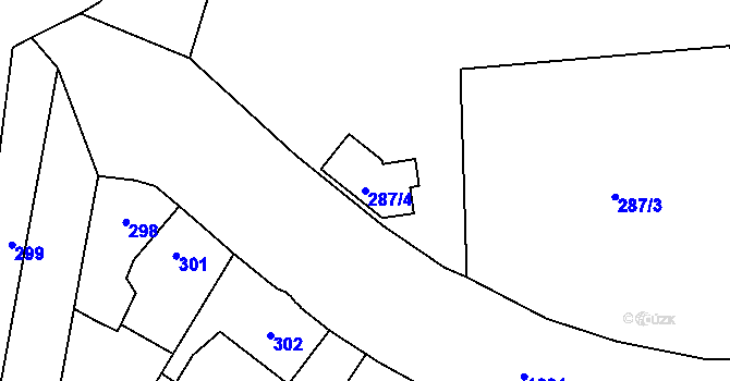 Parcela st. 287/4 v KÚ Hronov, Katastrální mapa