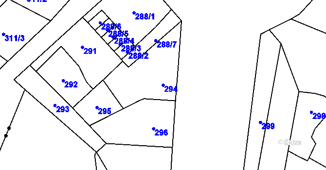 Parcela st. 294 v KÚ Hronov, Katastrální mapa