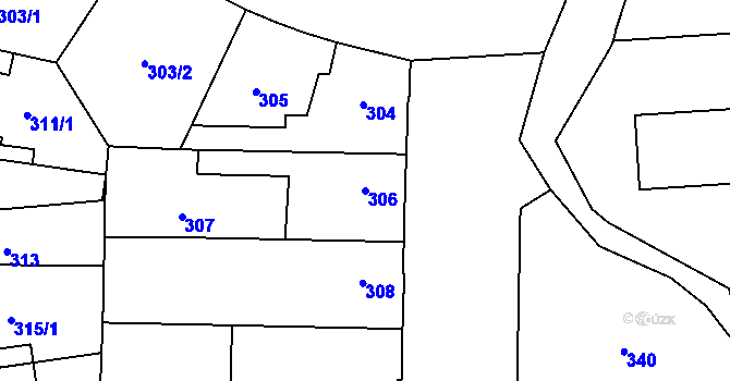 Parcela st. 306 v KÚ Hronov, Katastrální mapa