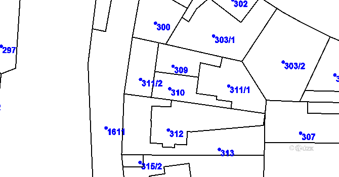 Parcela st. 310 v KÚ Hronov, Katastrální mapa