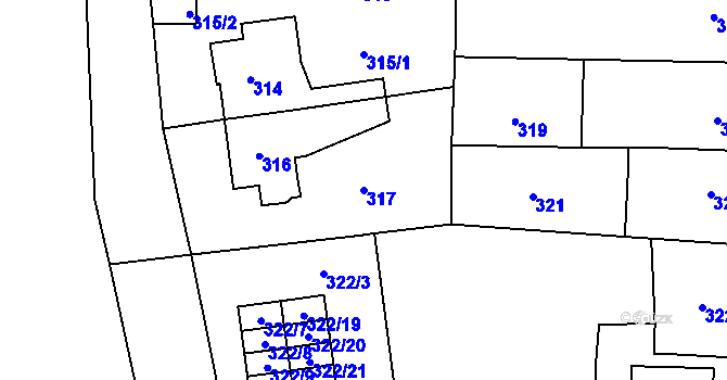Parcela st. 317 v KÚ Hronov, Katastrální mapa