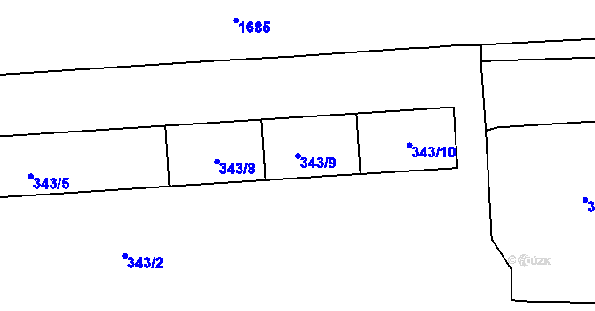 Parcela st. 343/9 v KÚ Hronov, Katastrální mapa