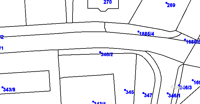 Parcela st. 346/2 v KÚ Hronov, Katastrální mapa