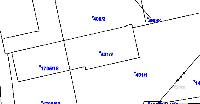 Parcela st. 401/2 v KÚ Hronov, Katastrální mapa