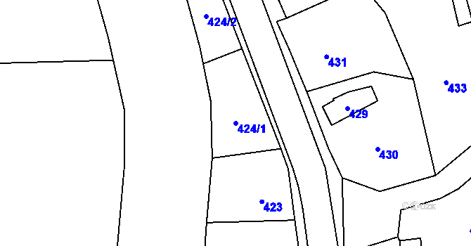 Parcela st. 424/1 v KÚ Hronov, Katastrální mapa