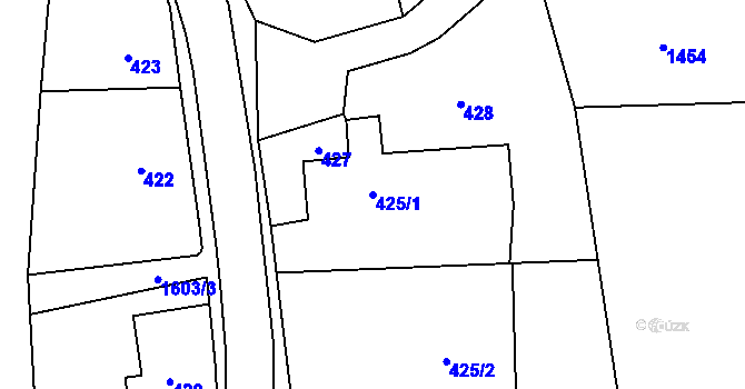 Parcela st. 425/1 v KÚ Hronov, Katastrální mapa